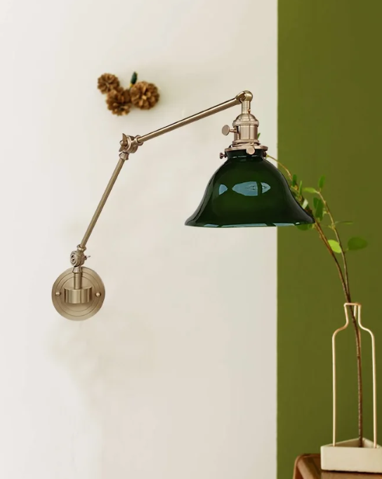 Green Glass wall Lamp/ Swing Arm Lamp/  Green wall Sconce