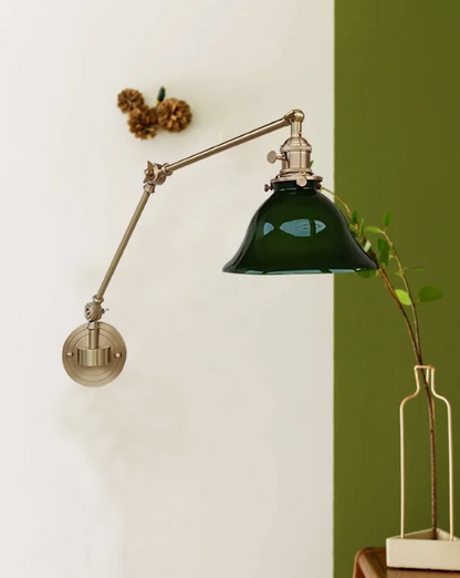 Green Glass wall Lamp/ Swing Arm Lamp/  Green wall Sconce