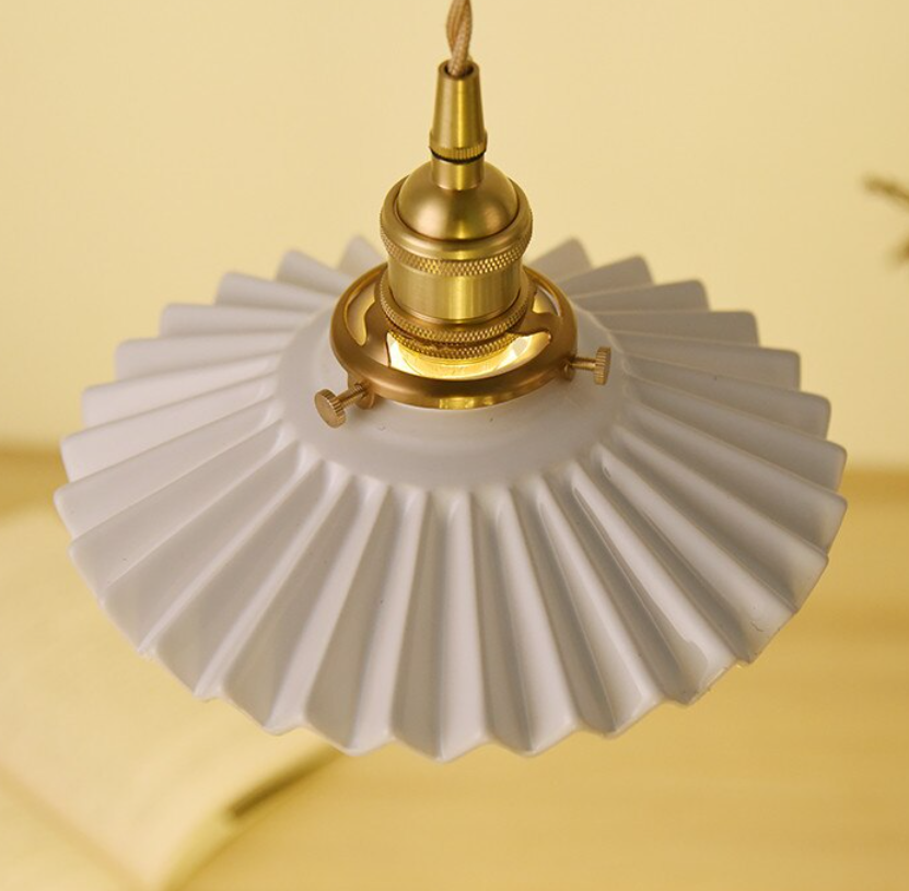 Fluted Ceramic Pendant Light with Wavy Black and White Shade