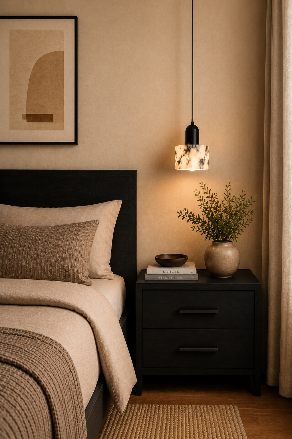 Small bedside Marble Pendant Light | Modern Natural Stone Lamp