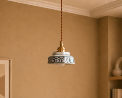 Hand glazed mini Ceramic pendant Light- Vintage home decor Lightening