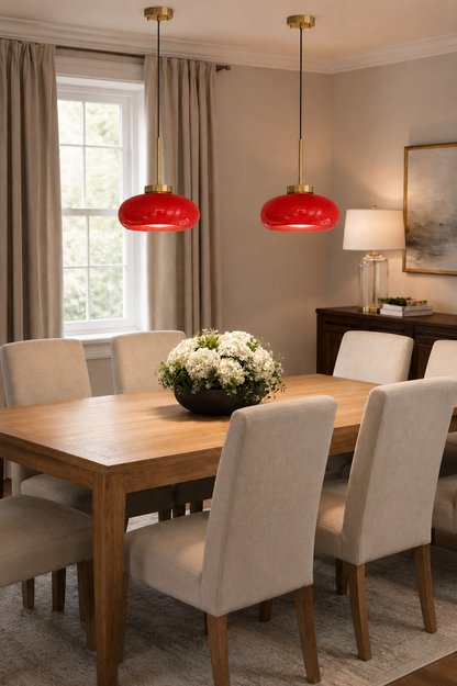Red glass pendant light with Cord suspension for dining room- 