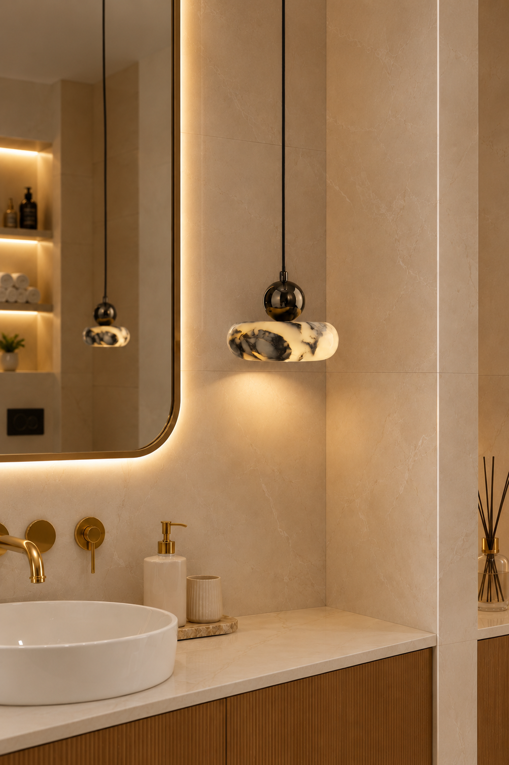 Small bedside Marble Pendant Light | Modern Natural Stone Lamp