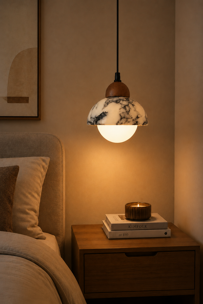 Small bedside Marble Pendant Light | Modern Natural Stone Lamp