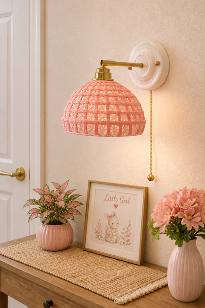 Ceramic Pink Nursery Wall Sconce | Plug-in Kids Bedroom Lamp