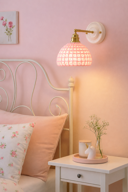 Ceramic Pink Nursery Wall Sconce | Plug-in Kids Bedroom Lamp