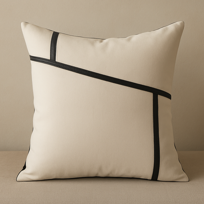 Minimalist Beige Black White Suede Leather throw Pillow Cover