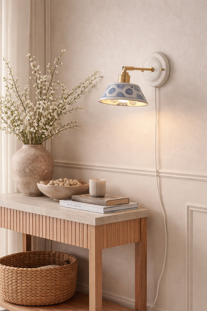 Handmade  Blue Floral Ceramic light Fixture for Bedroom