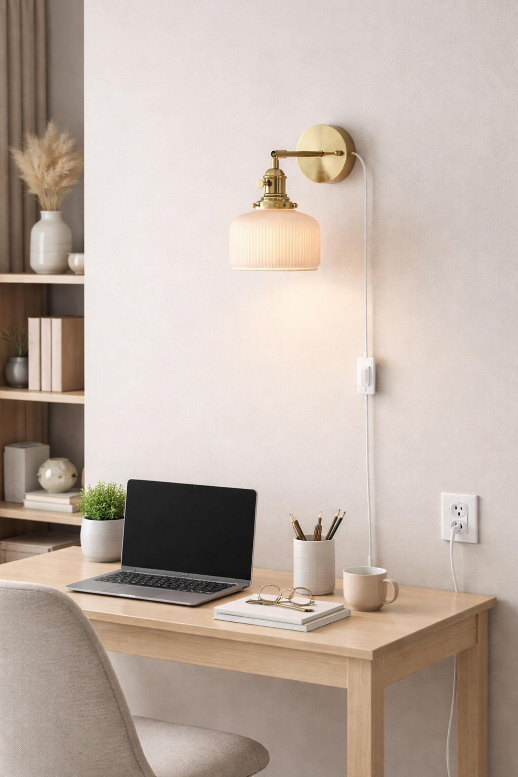 Modern Plug-In ceramic wall lamp mounted in a stud room