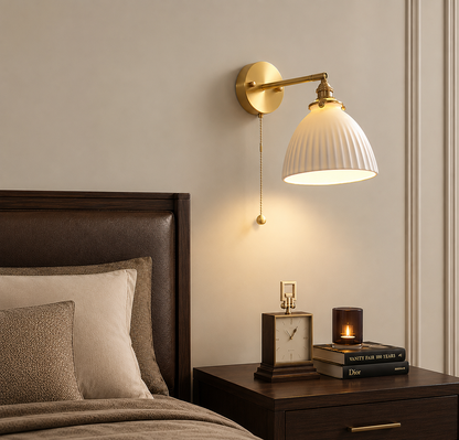 Contemporary  Brass and Ceramic Pull chain wall sconce