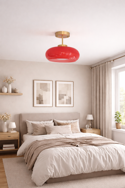 Contemporary red glass pendant light fixture with convertible rod – A versatile, high-shine  Red glass light 