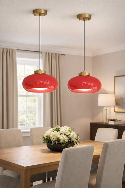 Red glass pendant light with Cord suspension for dining room- 