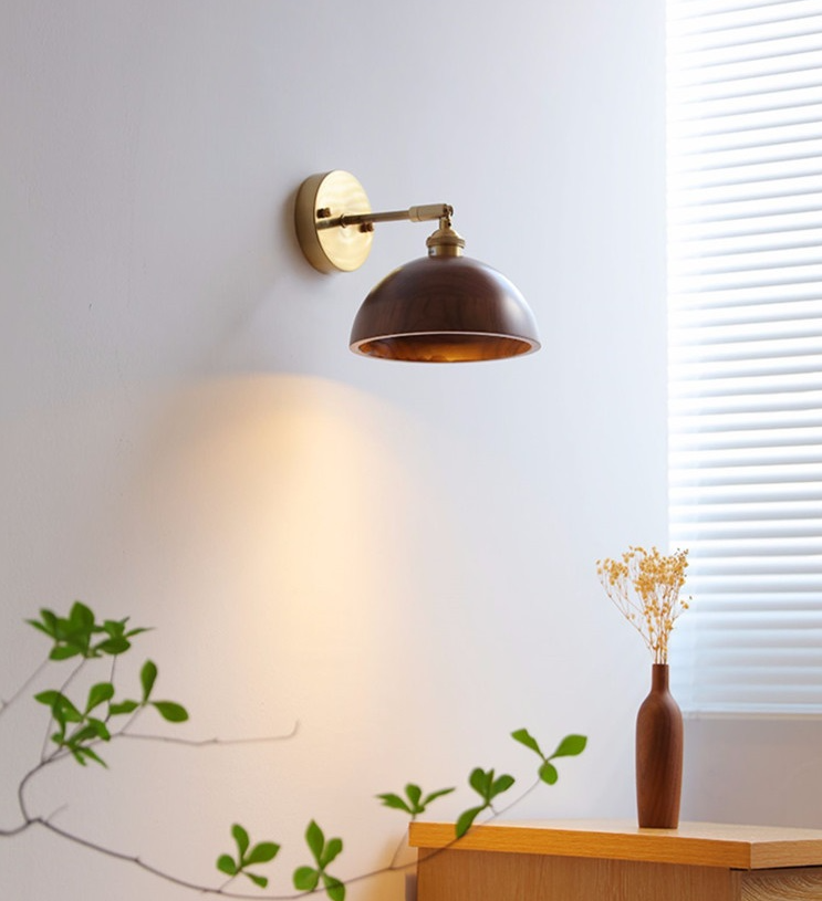 Natural Radiance: Handcrafted Walnut Wood Wall Lamp