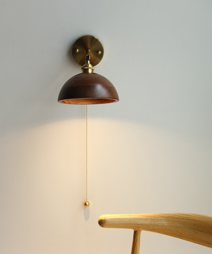 Natural Radiance: Handcrafted Walnut Wood Wall Lamp