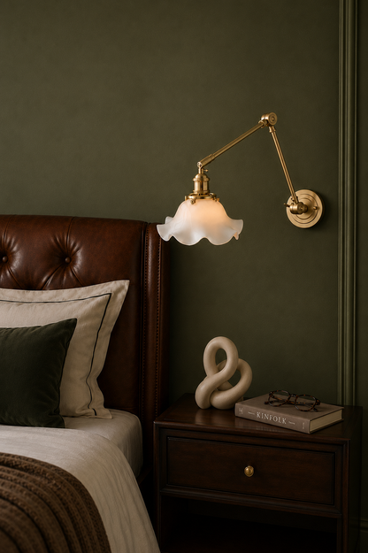 Scalloped Adjustable Arm Wall light- floral ceramic lampshade