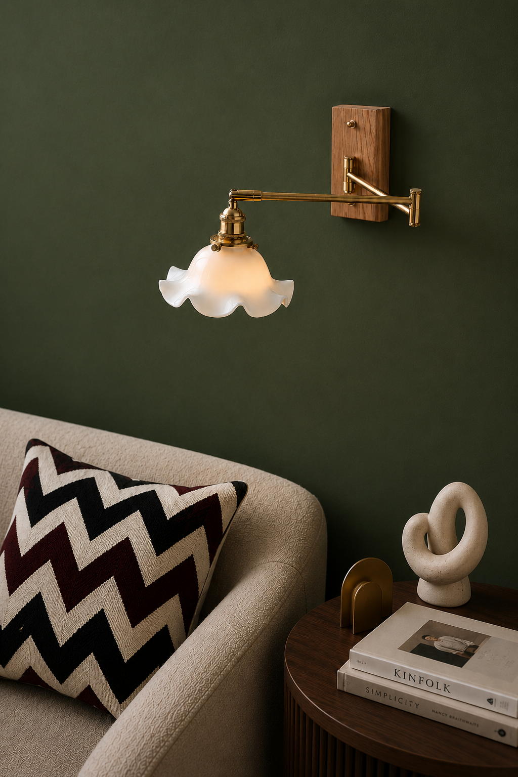 Scalloped Adjustable Arm Wall light- floral ceramic lampshade