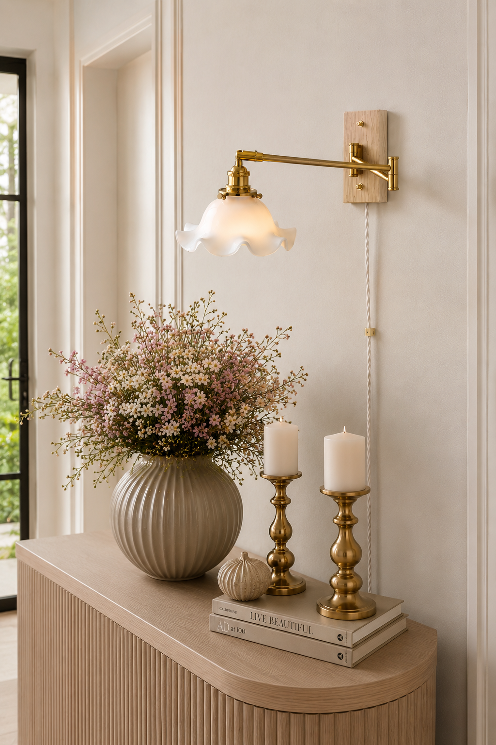 Scalloped Adjustable Wall light Fixture-Floral ceramic lamp