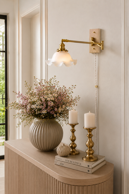 Scalloped Adjustable Wall light Fixture-Floral ceramic lamp