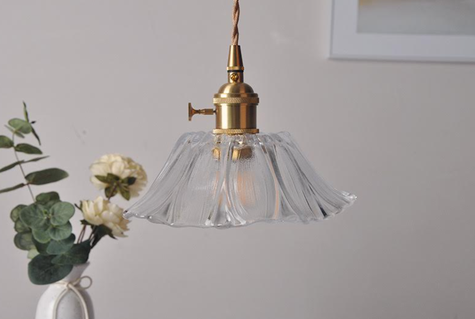 Art Deco Fuchsia Pink glass pendant light, Lotus flower hanging Lamp