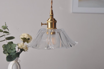 Art Deco Fuchsia Pink glass pendant light, Lotus flower hanging Lamp