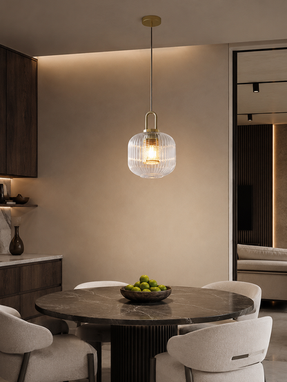 Single Glass pendant light for a small Dining space