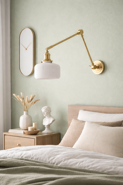 Swing Arm Ceramic Wall Sconce- Adjustable Brass Reading light
