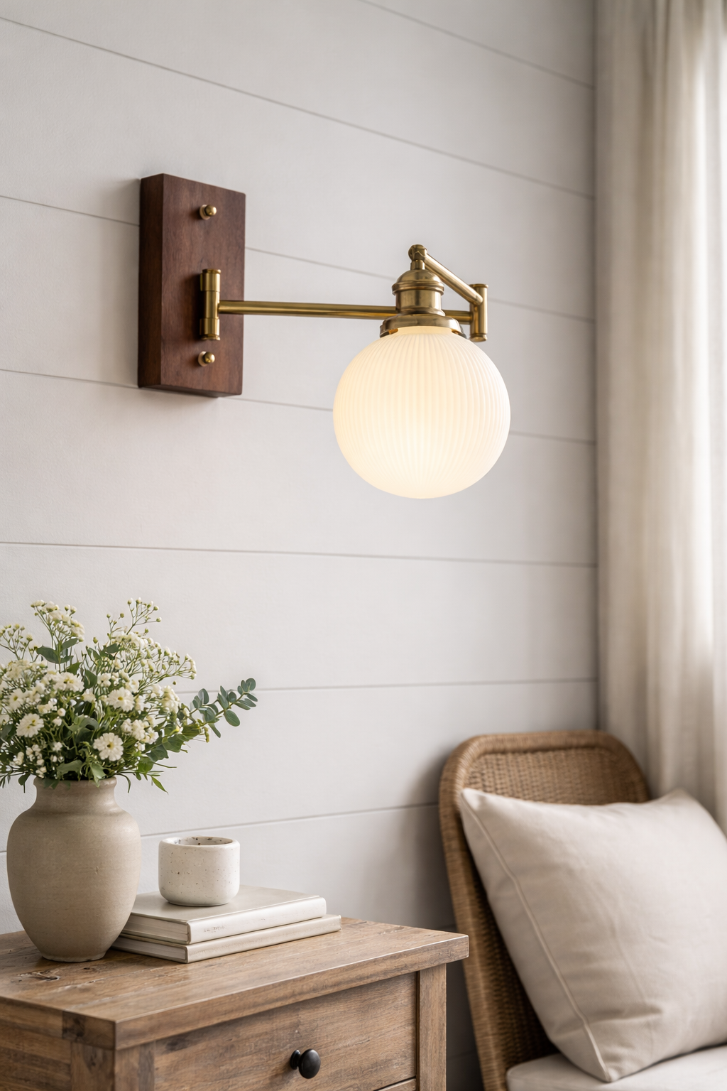 Mid-centaury Modern Swivel Ceramic-Wood Wall light