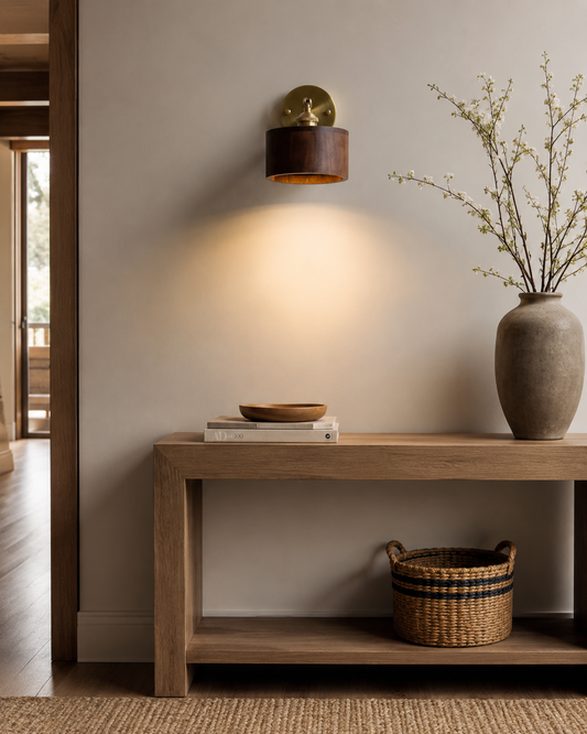 Handcrafted Walnut Wood Wall Lamp-Cottage style sconce