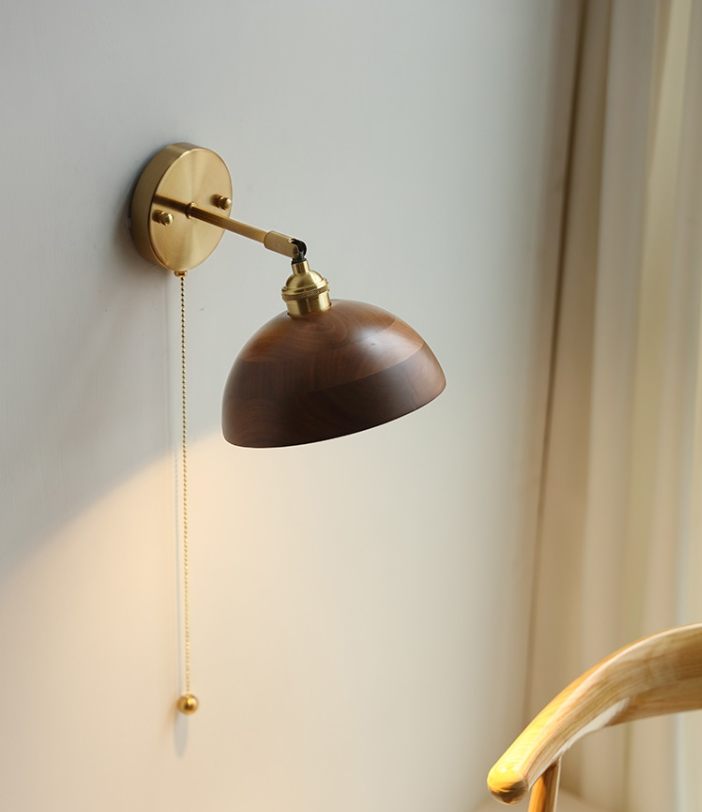 Natural Radiance: Handcrafted Walnut Wood Wall Lamp