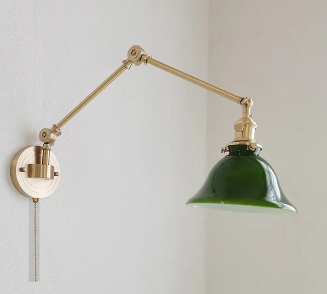 Green Glass wall Lamp/ Swing Arm Lamp/  Green wall Sconce