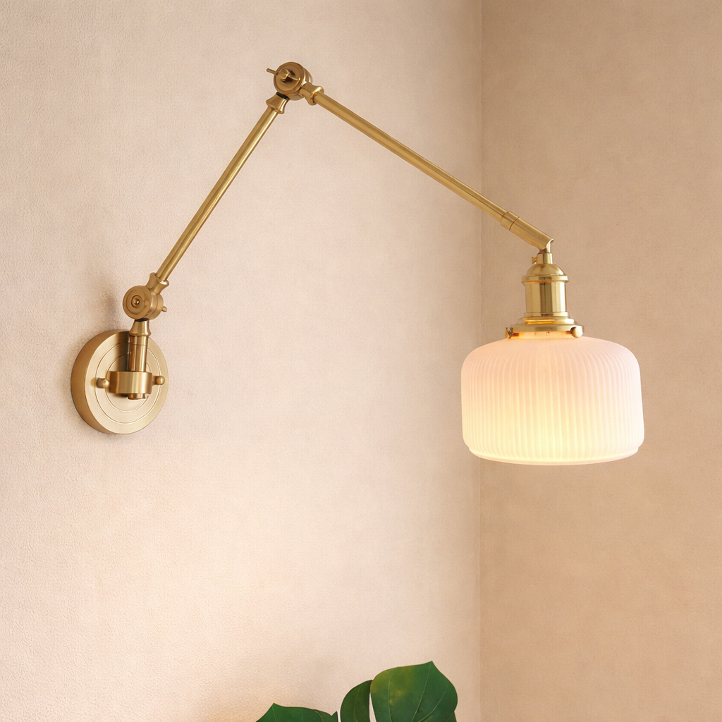 Swing Arm Ceramic Wall Sconce- Adjustable Brass Reading light