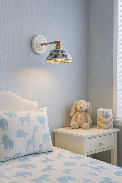 White Ceramic wall lamp blue floral painted
