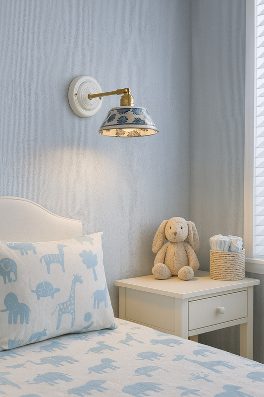 White Ceramic wall lamp blue floral painted
