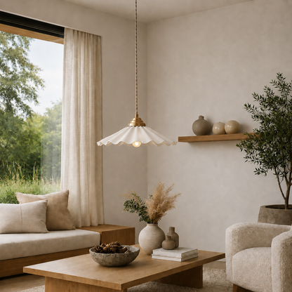 Mashal designs Nordic style pendant light.  Organic shape ceramic pendant lamp in living Room