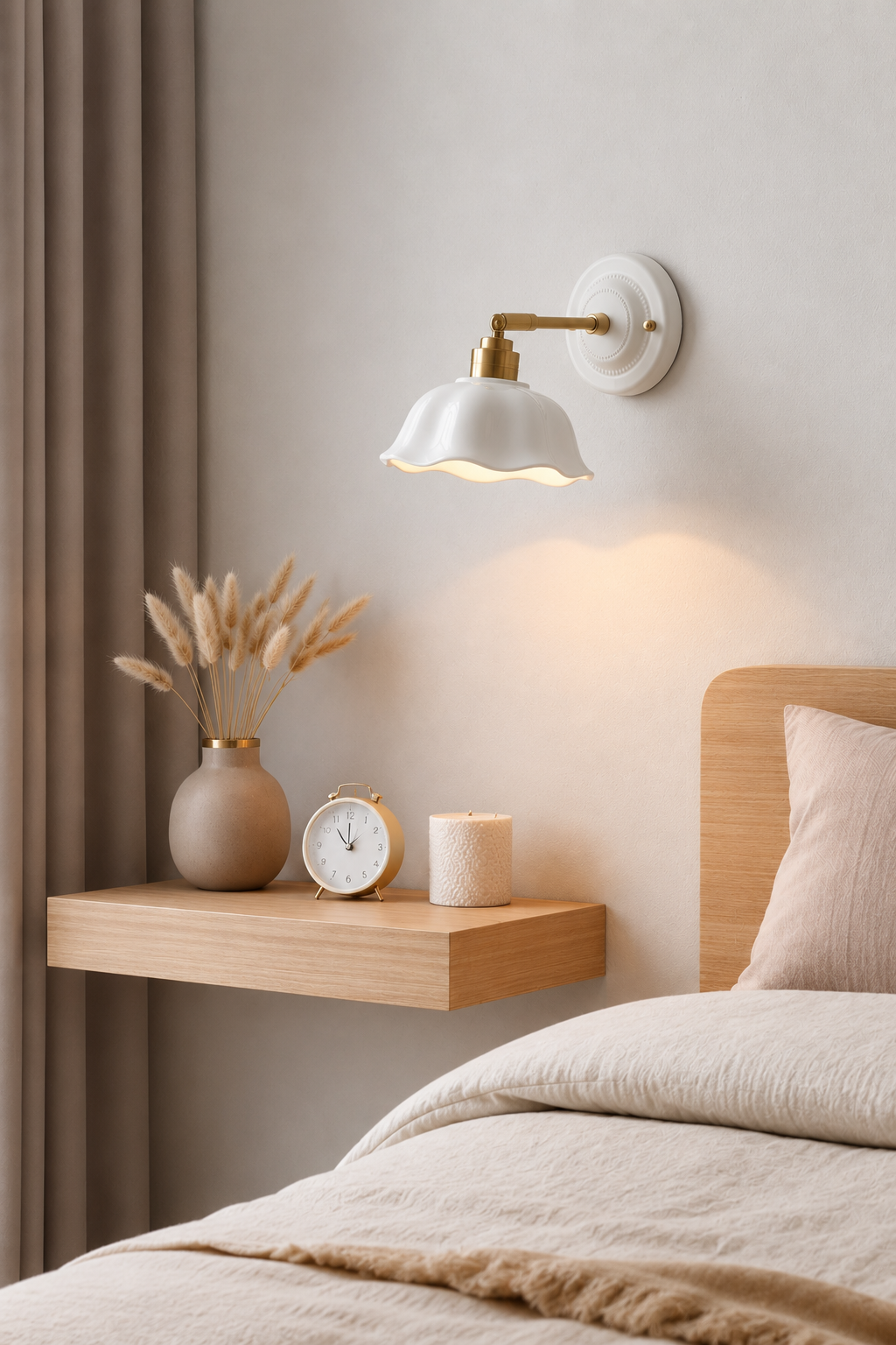 Flower White Ceramic wall sconce - Pull chain wall light