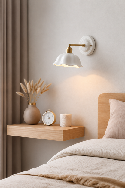 Flower White Ceramic wall sconce - Pull chain wall light