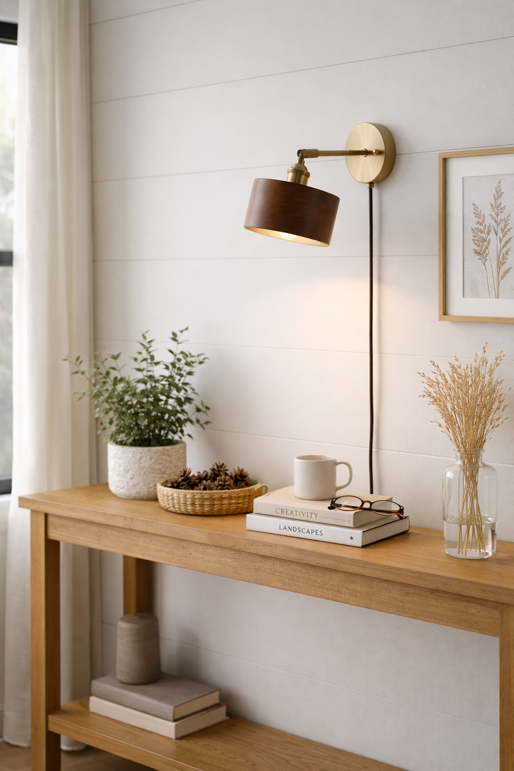 Handcrafted Walnut Wood Wall Lamp-Cottage style sconce