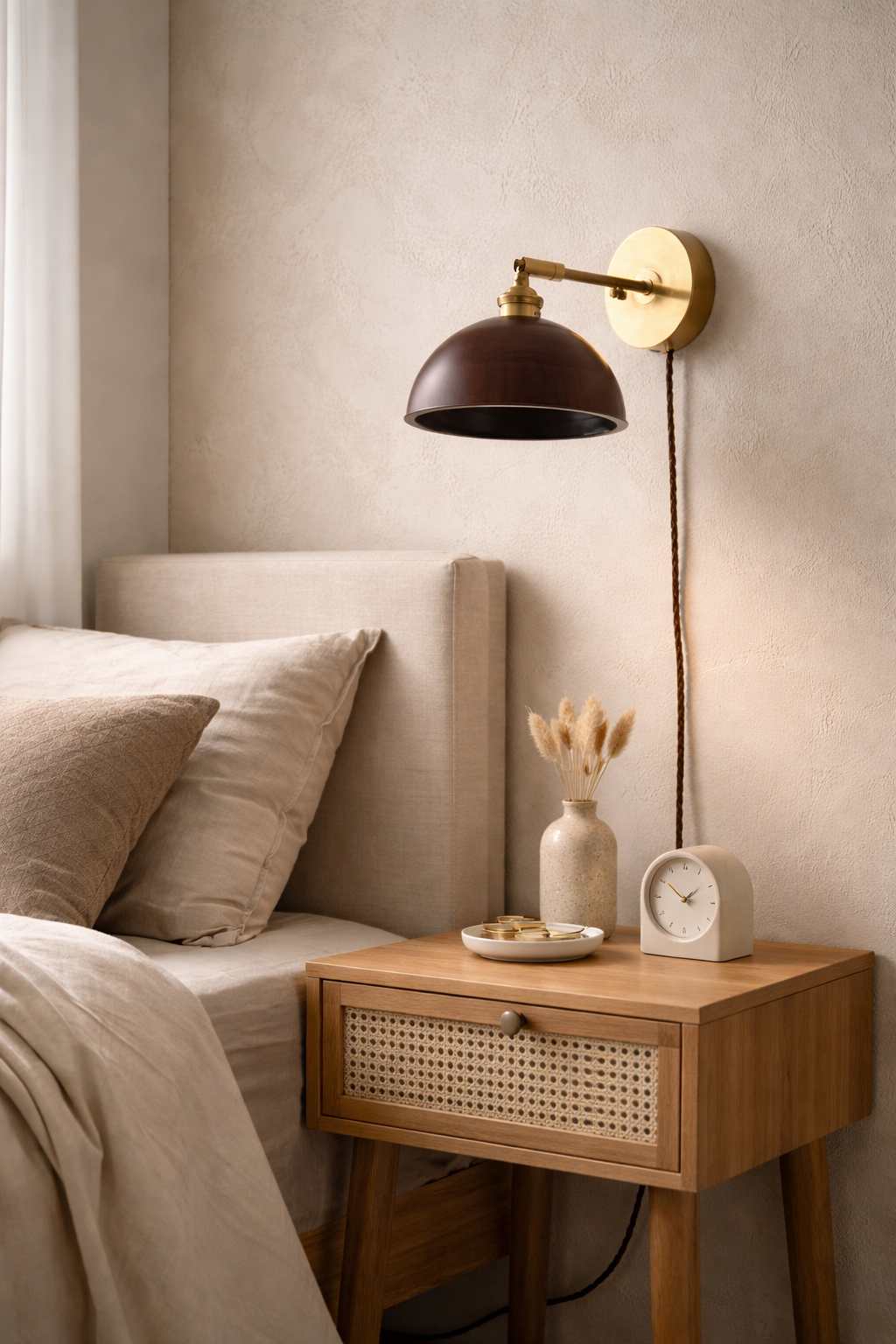 Handcrafted Walnut Wood Wall Lamp-Cottage style sconce