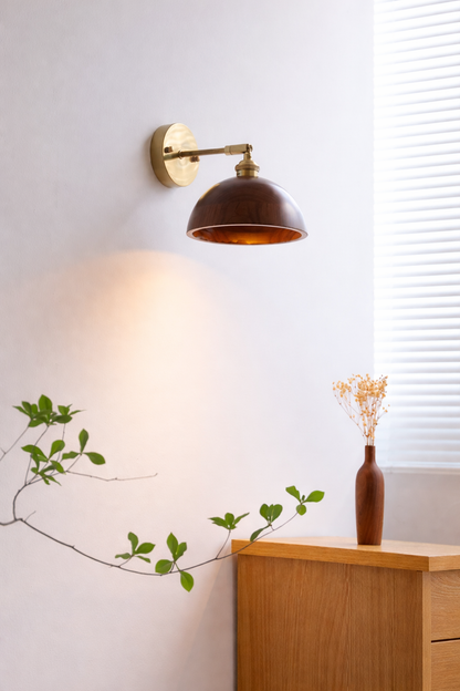 Handcrafted Walnut Wood Wall Lamp-Cottage style sconce