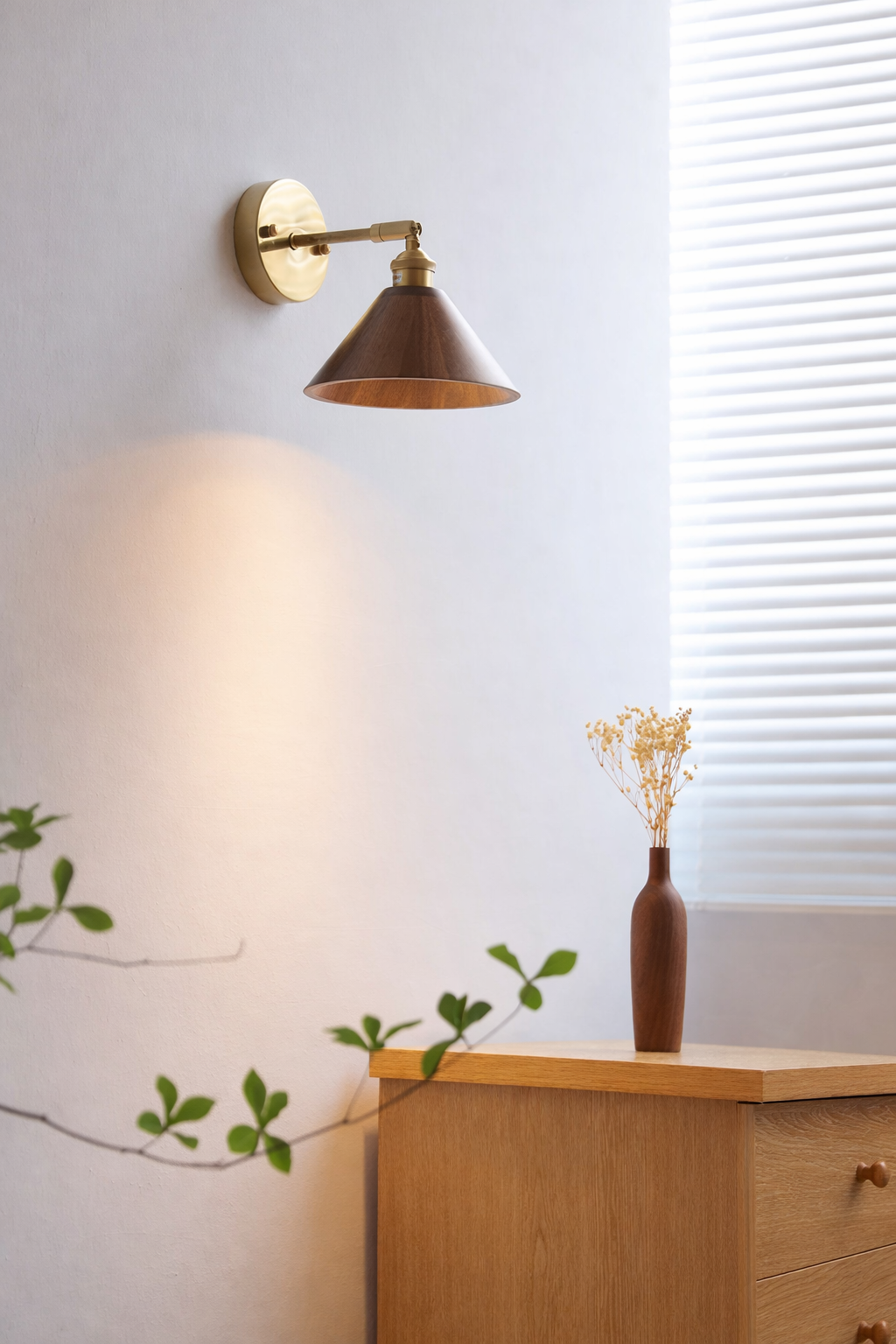 Handcrafted Walnut Wood Wall Lamp-Cottage style sconce