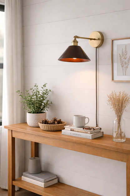 Handcrafted Walnut Wood Wall Lamp-Cottage style sconce